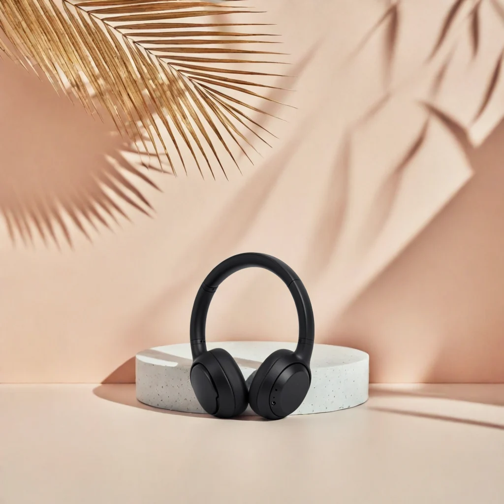 Headphones placed into a scene reference · Composite result